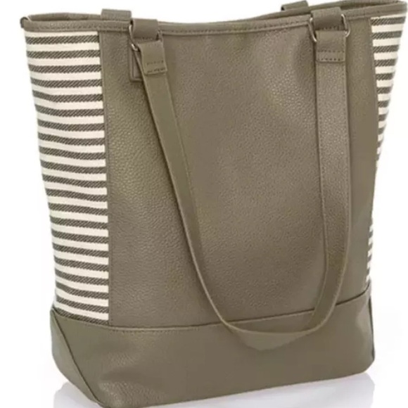Thirty-One Colorblock Tote, Ooh-la-la Olive Pebble - Picture 1 of 7